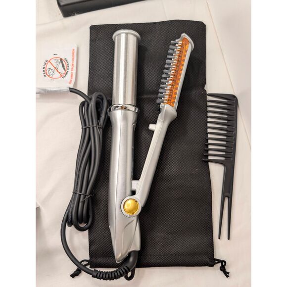 Rotating Spinning Hot Brush Styling Iron - Silver&Orange - with Comb - Picture 1 of 6